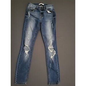 Eunina Clara High Rise Skinny Crop Jeans Distressed Blue Women Size 1 Stretch